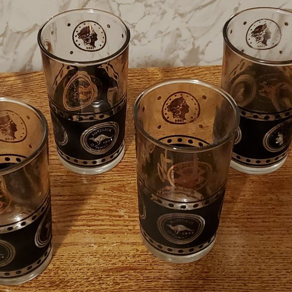 Vtg/MCM/Retro 1950/60s (6) High Ball Tumbler Glasses Black/Gold Barware-RARE - Picture 2 of 6